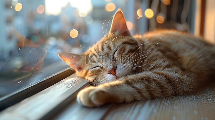 一只睡在窗台上的猫摄影配图