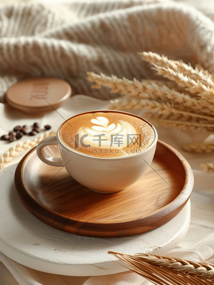 木盘上的拿铁咖啡高清图片