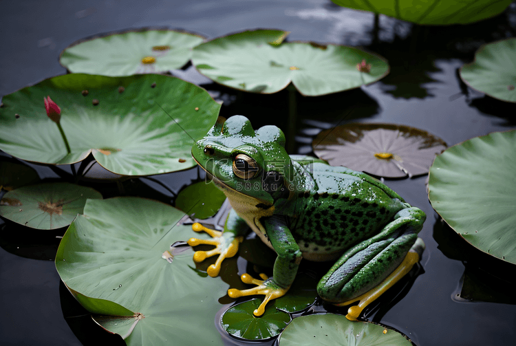 夏季荷叶上的青蛙摄影配图2