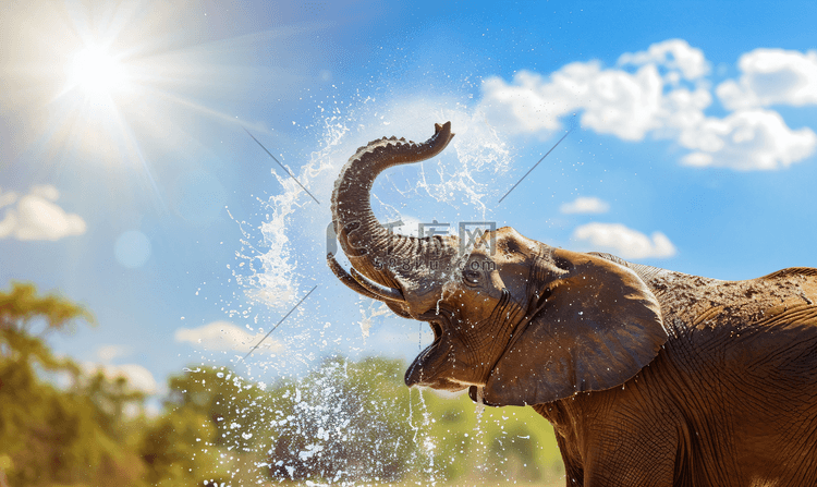 泼水节大象喷水庆祝节日