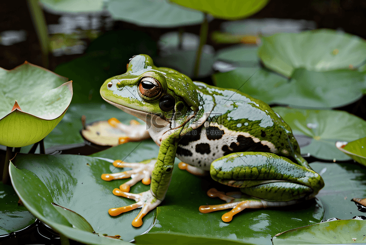 夏季荷叶上的青蛙摄影图