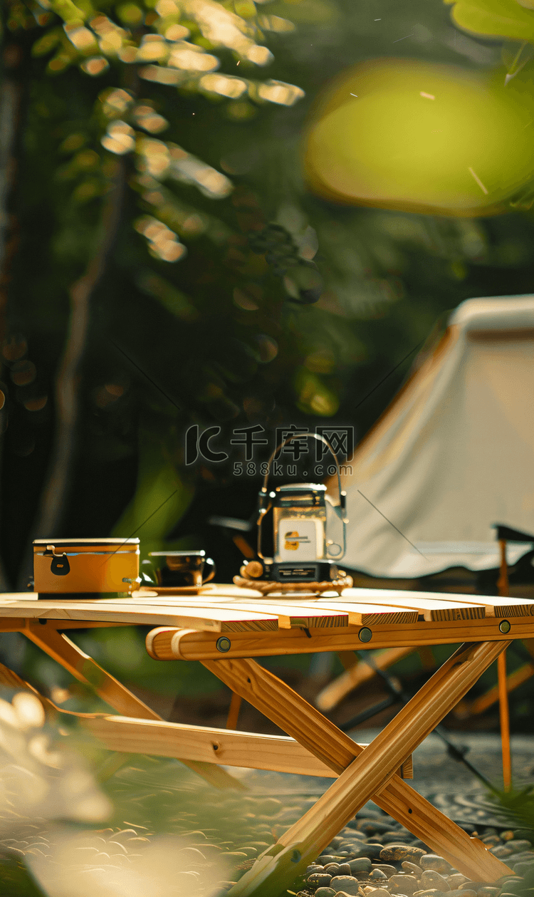 露营折叠桌和米色折叠椅近景摄影