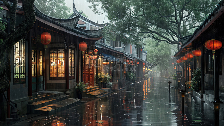 雨季古建筑街道的摄影4摄影配图