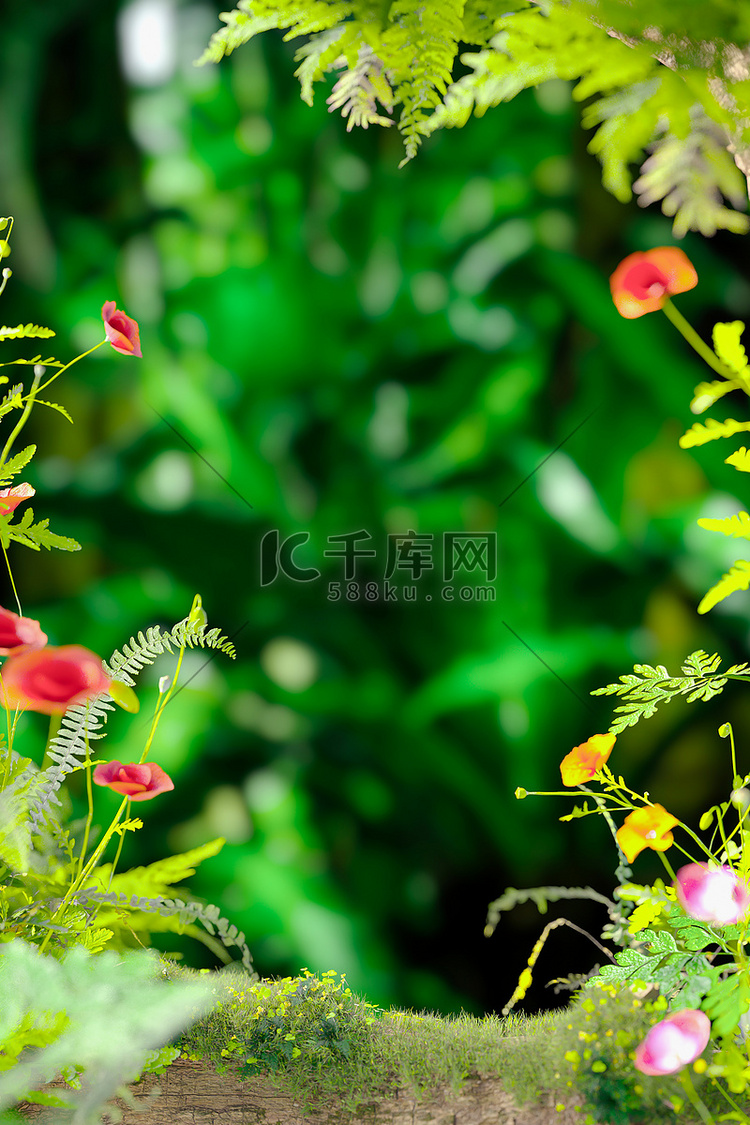 春天植物花卉绿色3D立体场景仿