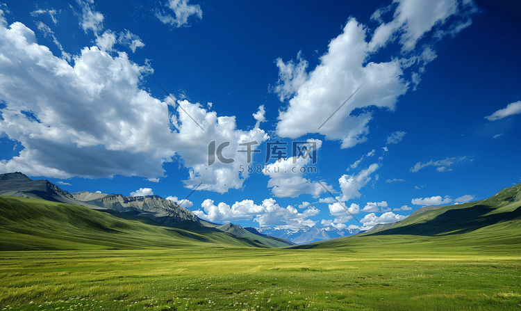 蓝天白云高山草地壁纸