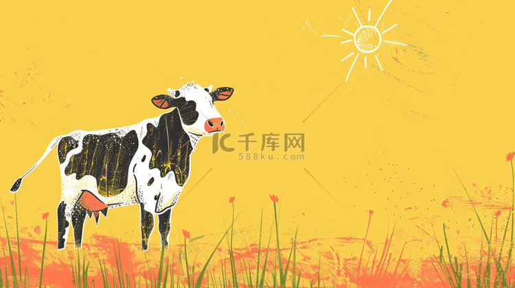 彩色卡通奶牛绘画艺术风格的背景