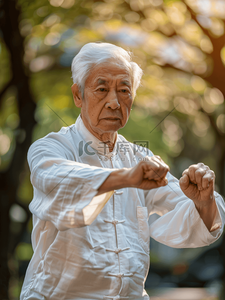 亚洲人在公园里练太极拳的老人2