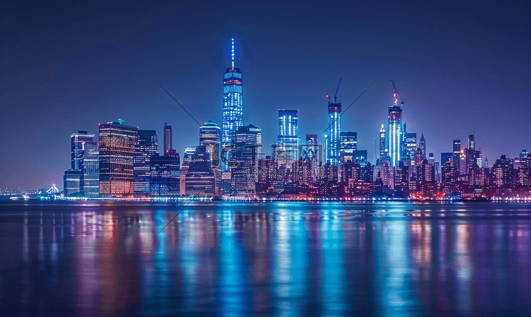 美国纽约曼哈顿天际线日落夜景