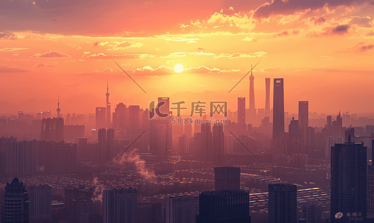 夕阳下的北京国贸cbd