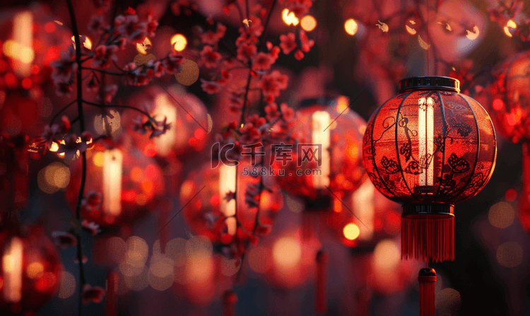 春节挂灯笼红色