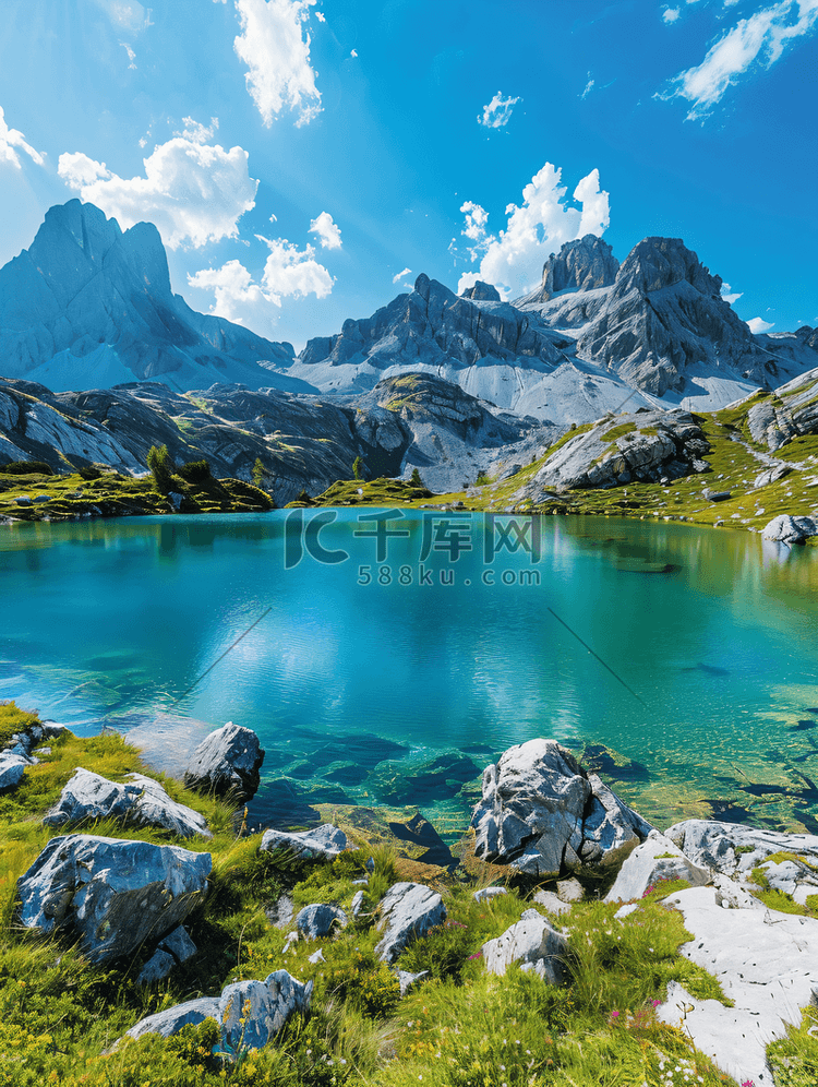 欧洲意大利阿尔卑斯山区的天然湖