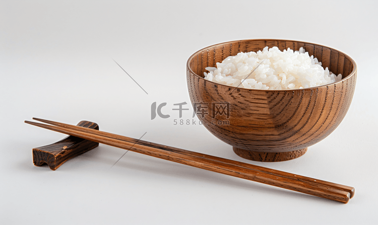 日式风格木质餐具与白米饭