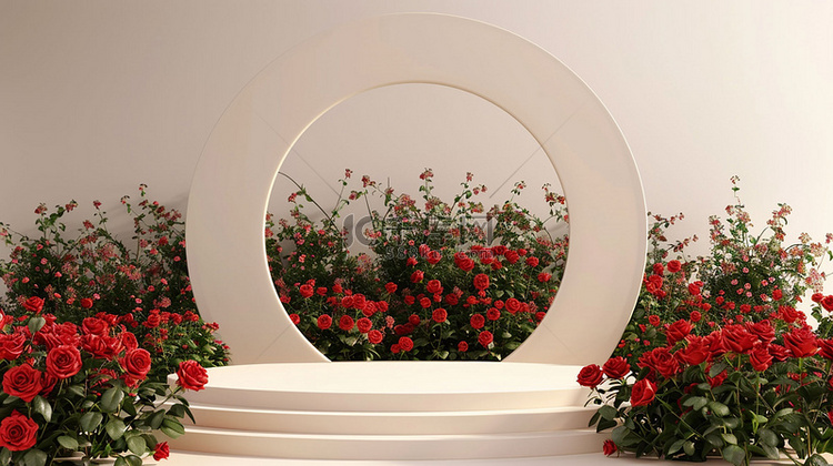 玫瑰圆形展台高端合成创意素材背