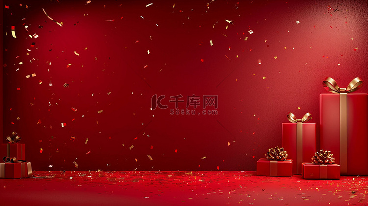 红色丝带礼物空间合成创意素材背