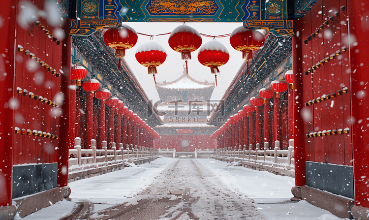 北京故宫红灯笼之雪