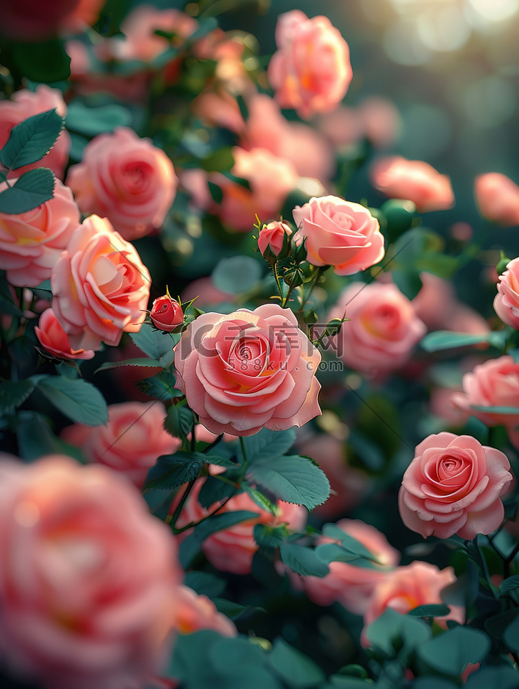 粉红色的玫瑰园春天浪漫高清摄影
