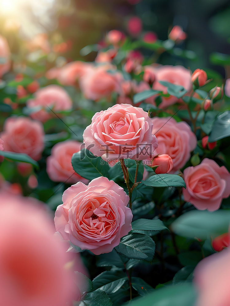 粉红色的玫瑰园春天浪漫高清摄影