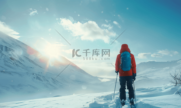 亚洲人滑雪的青年男人