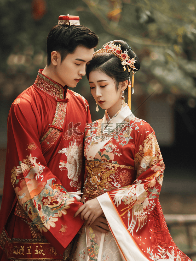 亚洲人浪漫的新郎和新娘