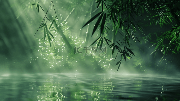 唯美清新户外竹林山水风景的背景