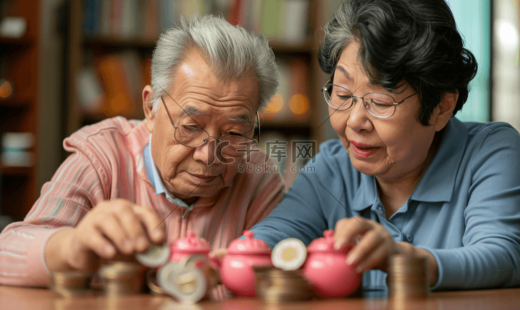 亚洲人老年夫妇在理财