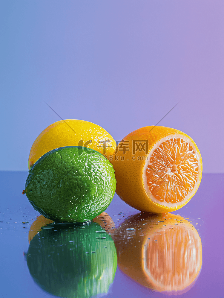 夏日西柚青柠檬水果摄影图