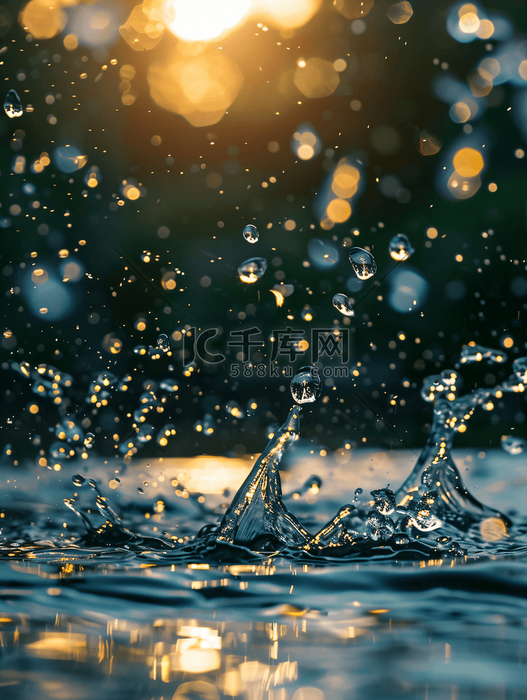 下雨天水面水滴雨水节气雨滴水面