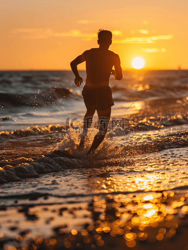 海边奔跑运动摄影图
