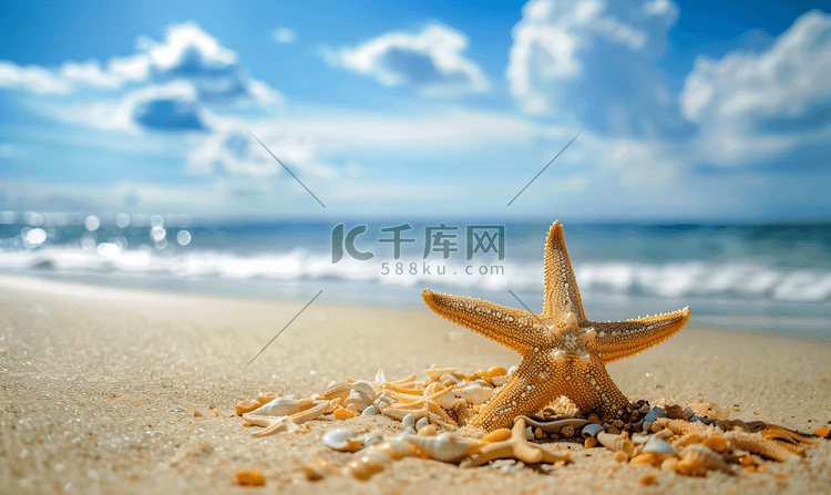 夏日出游大海蓝天海岸摄影图