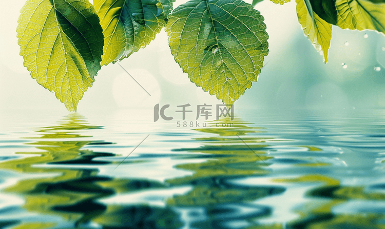 夏日树叶水纹摄影图