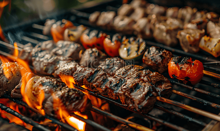 夏日夏天烤肉夜宵烧烤碳烤羊肉