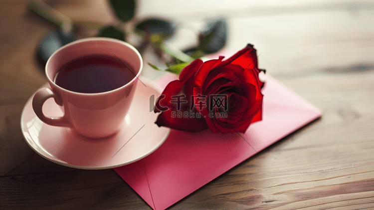 信封玫瑰美味咖啡摄影6