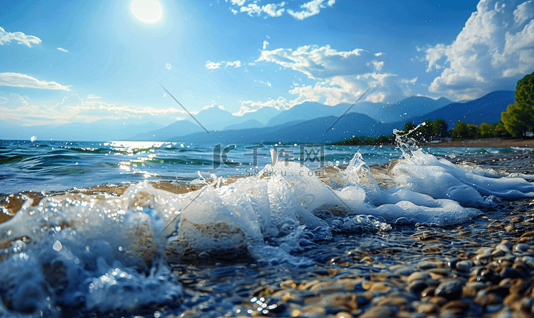 洱海边的浪花摄影图