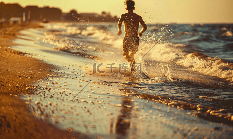 海边奔跑运动摄影图