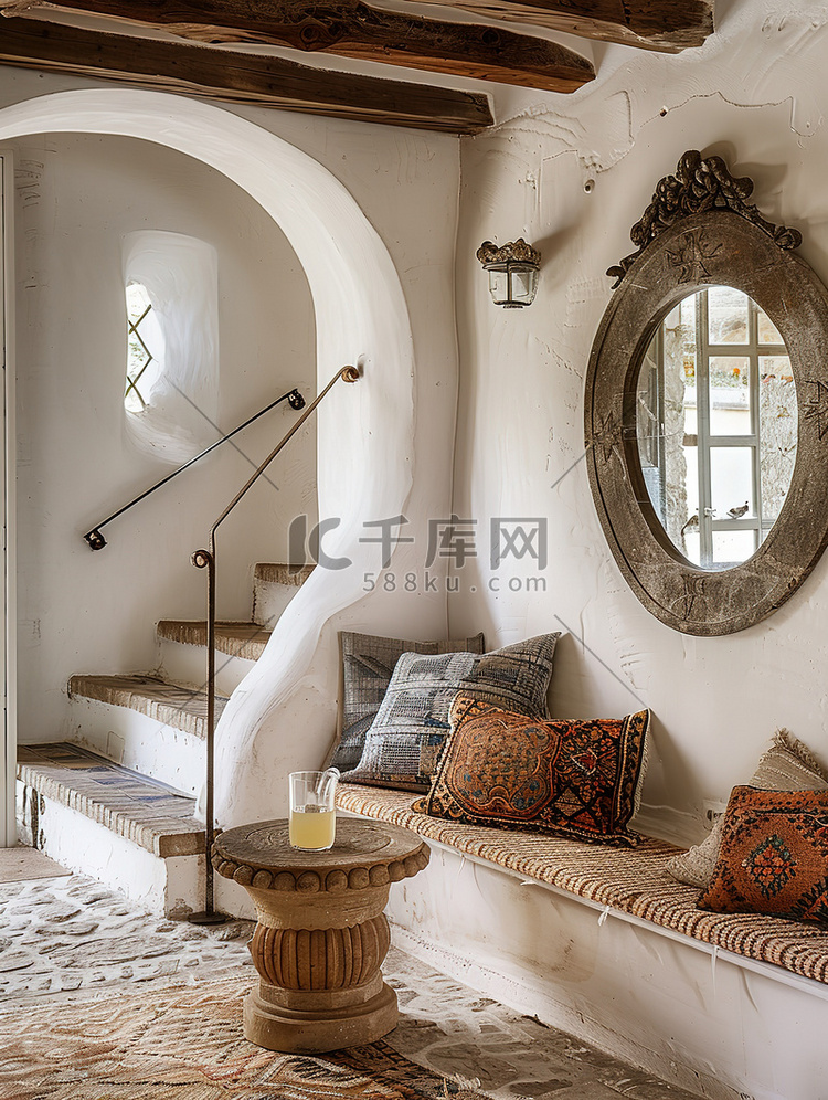 地中海风格客厅楼梯摄影照片