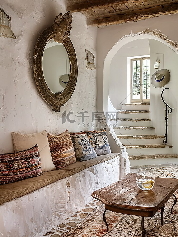 地中海风格客厅楼梯摄影照片