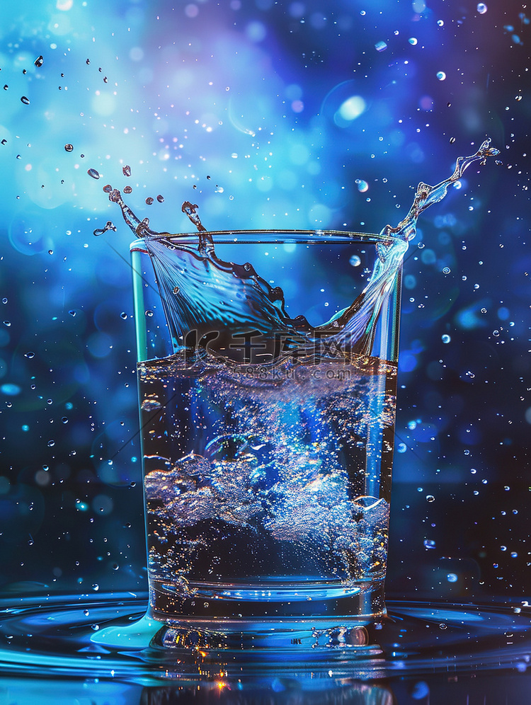 玻璃杯的纯净水飞溅高清摄影图