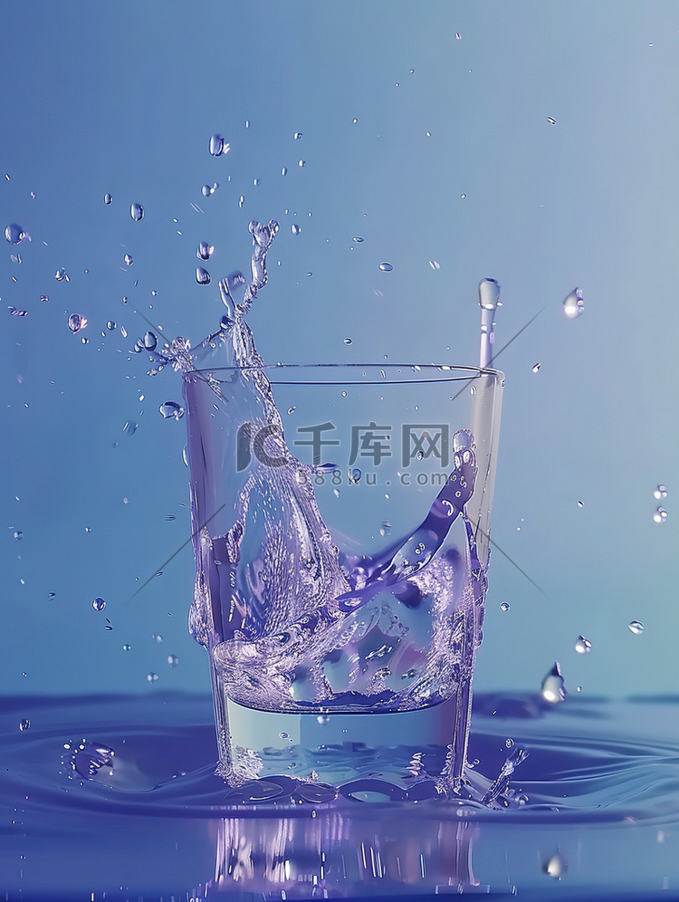 玻璃杯的纯净水飞溅高清图片