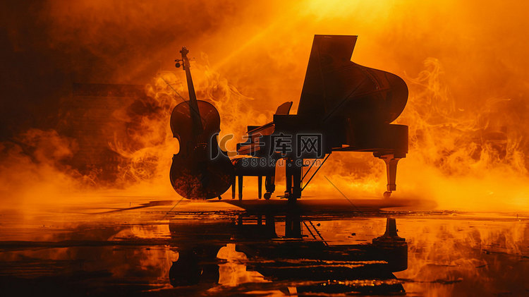 钢琴小提琴立体描绘摄影照片