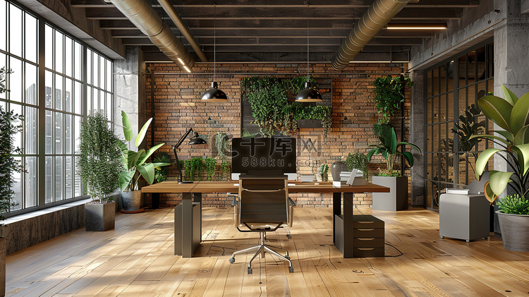 现代化办公室内部地板工业风格图