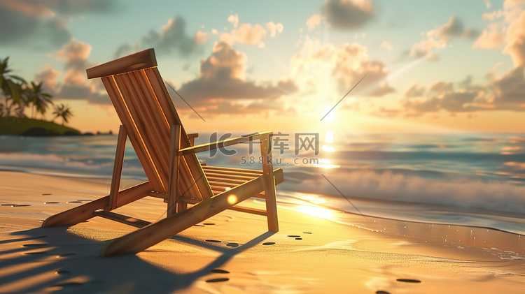 沙滩躺椅大海日落高清摄影图