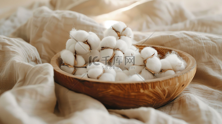木碗的棉花柔软蓬松高清摄影图