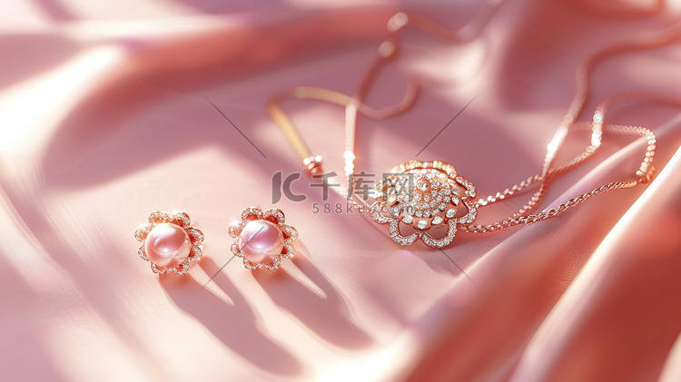 珍珠的项链和耳环摄影配图