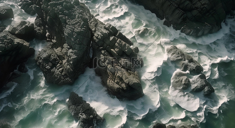 海岸海浪拍打礁石自然风景AI