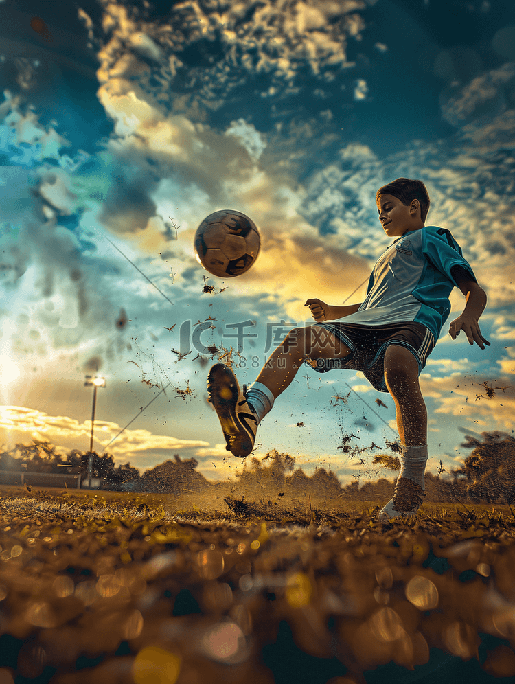 男孩踢足球足球球。青少年足球足
