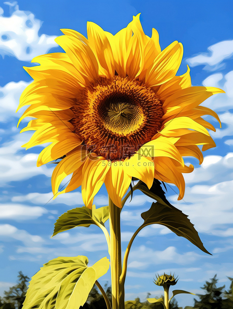 黄色向日葵与蓝天高清摄影图