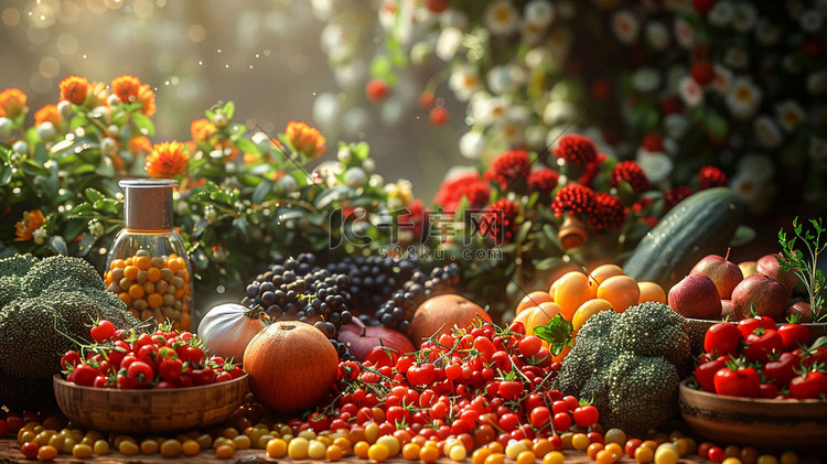 蔬菜水果立体描绘摄影照片