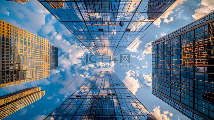 仰拍高楼天空立体描绘摄影照片