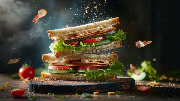 美味汉堡立体描绘摄影照片