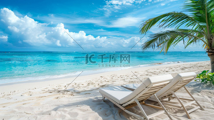 海边躺椅立体描绘摄影照片